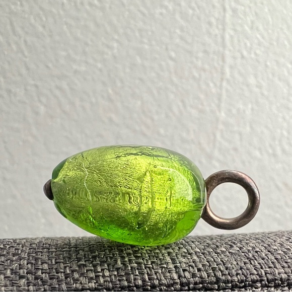 Vintage Y2K Murano Heart Glass & Sterling Silver Lime Green Necklace Pendant - Picture 4 of 17